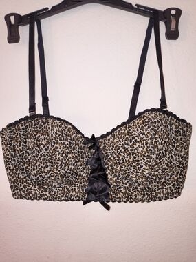 Vintage Y2K Morbid Threads Leopard Print Longline Bra Bustier 34C Goth Pin Up